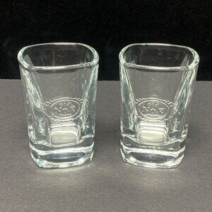 2 Jack Daniels Old No. 7 Brand Clear Shot Glass Square Embossed Logo Whiskey